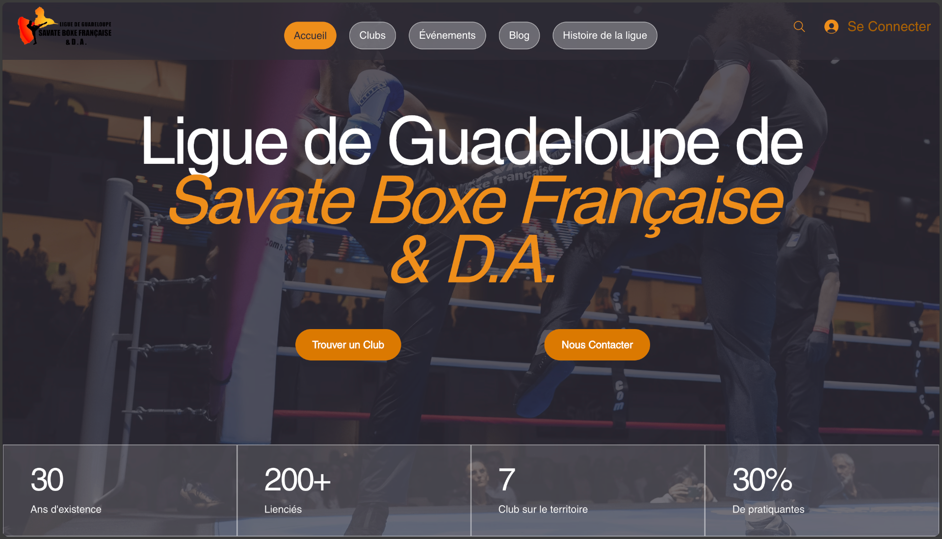 Capture d'écran du site de la Ligue de Guadeloupe de Savate Boxe Française