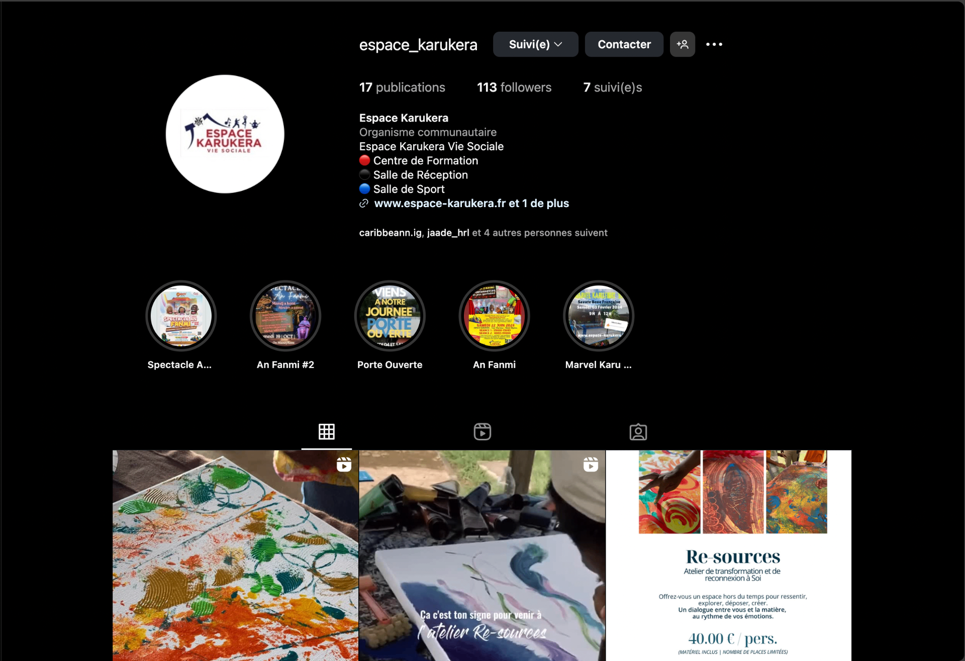 Capture du compte Instagram d'Espace Karukera